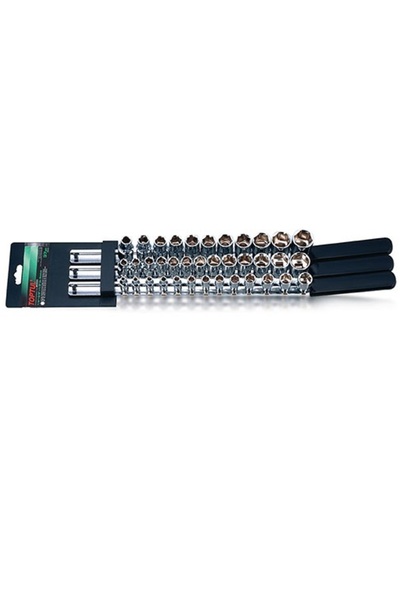 TOPTUL Set of 37 socket wrenches GAAQ3704, 1/4 inch, 3/8 inch, 1/2 inch drive, hexagonal profile, open
