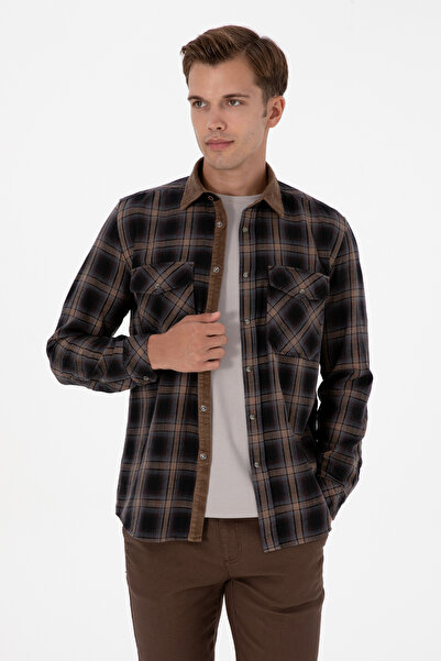 U.S. Polo Assn. Ανδρικό πουκάμισο καφέ μακρυμάνικο 50313432-VR029