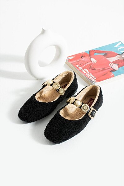 Jackers İçi Kürklü Düğme Aksesuar Detaylı Kışlık Babet Ev Babeti