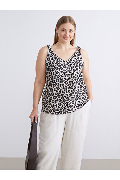 LC Waikiki İzr Yeni Sezon V Yaka Leopar Desenli Bluz