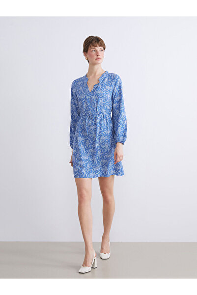 LC Waikiki Μίνι φόρεμα με μπλε λουλουδάτο γιακά