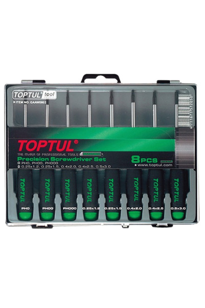 TOPTUL Set 8 surubelnite de precizie GAAW0802, maner aderent, PH0x50, PH00x50...