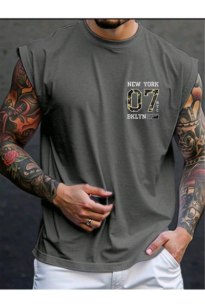 FAVORİST 07 New York Printed Sleeveless Tshirt Men's Zero Sleeve Clothing Fitness Clothing Oversize T-Shirt