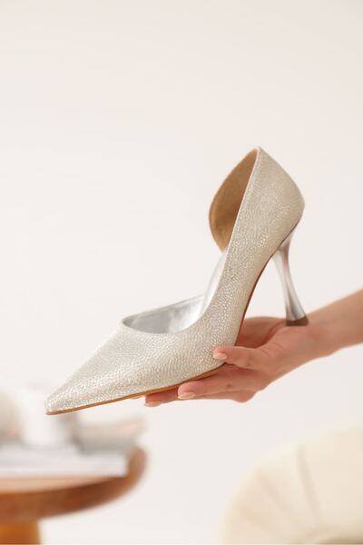 EMOYRA Angela Women's Silver Special Material Heeled Shoes