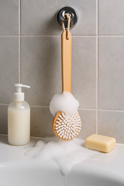 Vichy Bamboo Handle Shower Brush | Natural Wooden Handle Body and Back Cleansing Brush