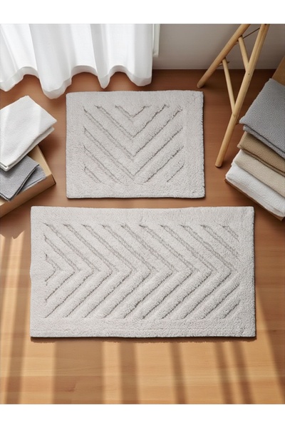 Evimle Zenoria Cotton Bath Mat Set (60X100)(50X60) Cream---001