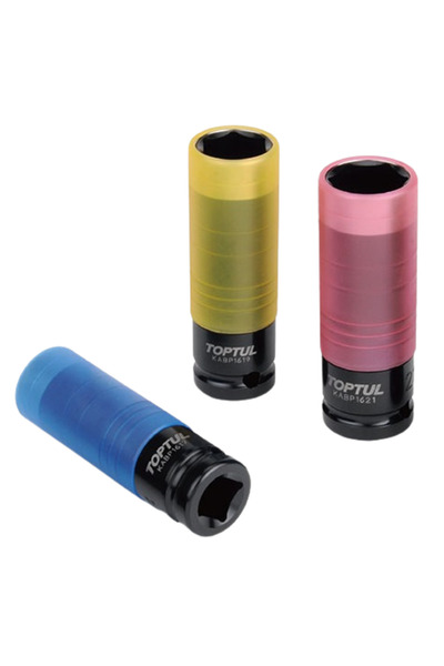 TOPTUL GDAS0301 kit of 3 impact socket wrenches for TOPTUL aluminum rims, 1/2 inch drive, opening