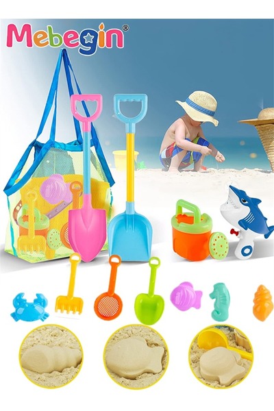 MEBEGIN 12 قطعة من ألعاب بناء قلعة الرمل للشاطئ مع حقيبة شبكية للعب في الهواء...
