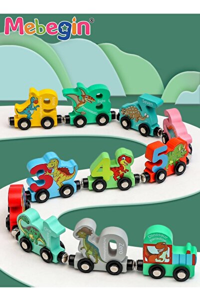 MEBEGIN مجموعات قطارات الأرقام الخشبية المغناطيسية، مجموعة قطار الديناصورات، ...