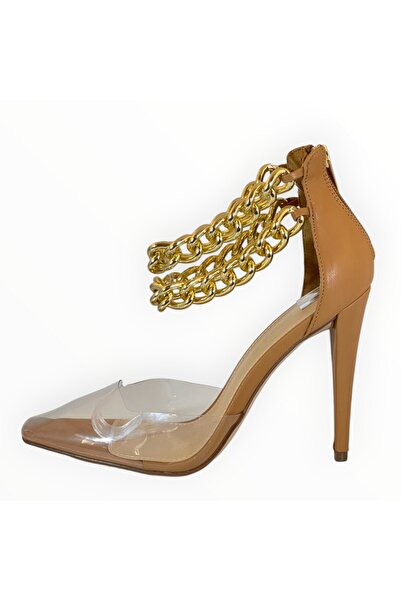 JustFab Shoedazzle High Heels - Light Tan PVC Transparent, Size 40.5 EU