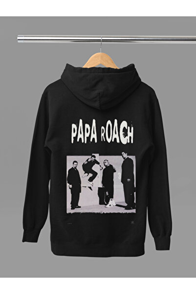 MAGORS Hanorac rock cu glugă din bumbac imprimat PAPA ROACH, cu mânecă lungă, cu 3 fire