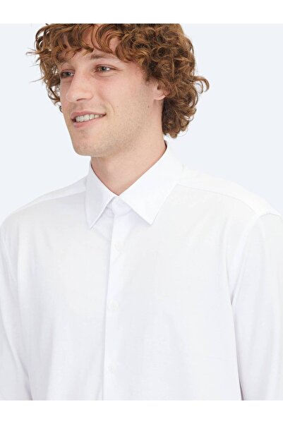 Kip Λευκό πουκάμισο από βαμβακερό μείγμα αθλητικού τύπου Regular Fit