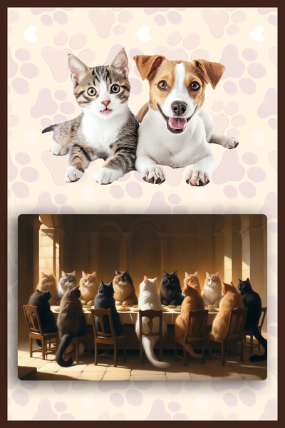 Dormot Modern Dijital Baskılı Mama ve Su Matı - Kedi Mat Köpek Mat Mama Atlığ...