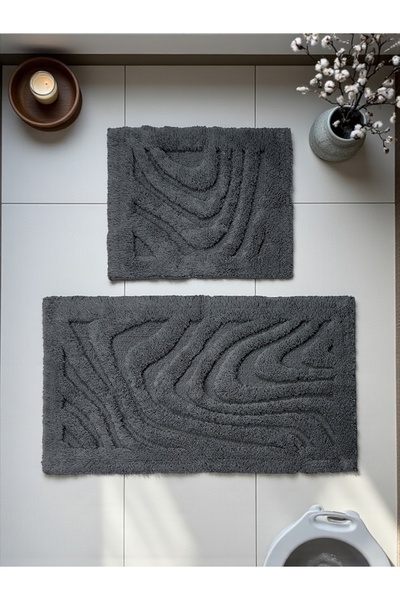 Evimle Astraa Cotton Bath Mat Set (60X100)(50X60Black++