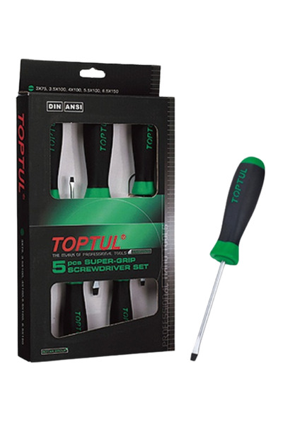 TOPTUL Set of 5 TOPTUL straight screwdrivers, model GAAE0503, sizes 3x75, 3.5x100, 4x100, 5.5x100, 6.5x150 m