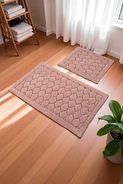 Evimle Thalindor Cotton Bath Mat Set (60X100)(50X60)Pink+