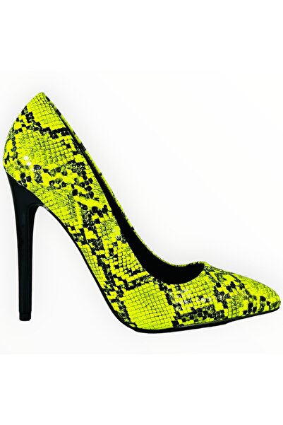 JustFab Shoedazzle Women's High Heel Vegan Leather Snake Print in Neon Green, Size 38 EU
