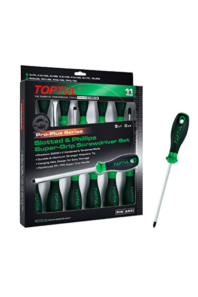 TOPTUL Set 11 piese surubelnite asortate Pro-Plus GFE1101, cu profil drept, phillips și mânere ade