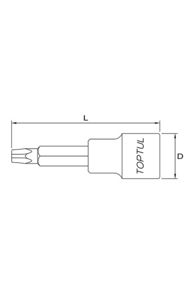 TOPTUL BCOA1625 socket bit, 1/2 inch square drive, T25 torx profile, length 100 mm, chrome steel