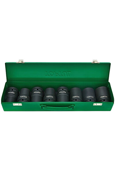 TOPTUL Set of 8 impact sockets GDAD0809, 1 inch square drive, hexagonal profile, open