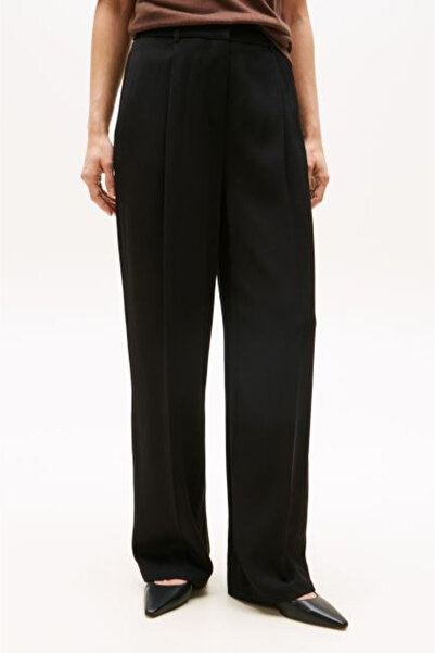 Tommy Hilfiger Kadın Rahat Kalıp Düz Paça Kumaş Pantolon - Siyah