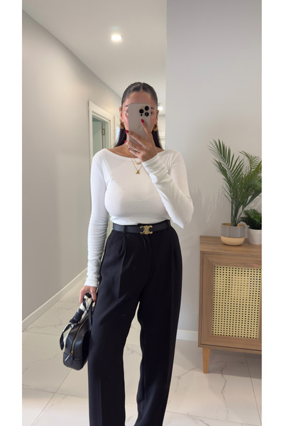BİRCANÇİL Dlvin Gus Ecru Boat Neck Long Sleeve Blouse