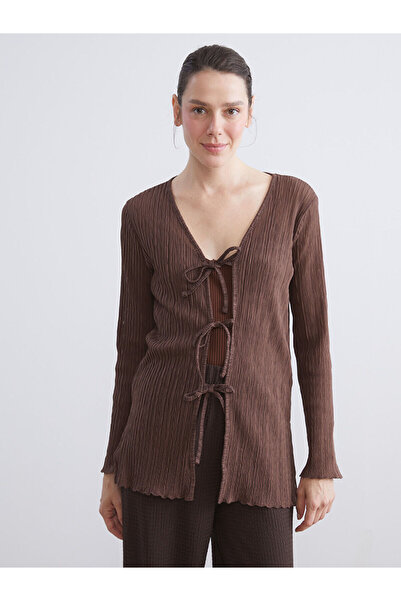 LC Waikiki OFERTE SEZIONALE DE LA RMZ CLOTHING Cardigan texturat maro cu deco...