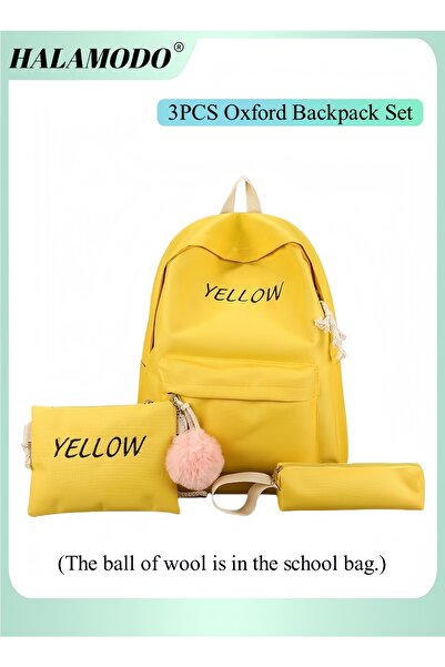 HALAMODO مجموعة حقيبة ظهر أكسفورد للأطفال باللون الأصفر مكونة من 3 قطع مع جيب...