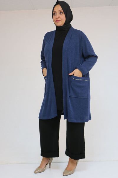 Eslina 53040 سترة مير كبيرة الحجم بجيوب وتفاصيل حجرية - لون نيلي