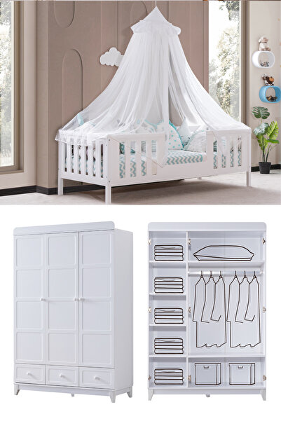 Setay Berlin Beyaz Çocuk Odası, Beyaz Berlin 3 Kapaklı Dolap Berlin Karyola