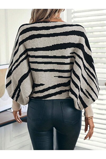 ATE ÖZGÜNEŞ TRİKO TEKSTİL Women's Knitwear 2 Colors Zebra Poncho
