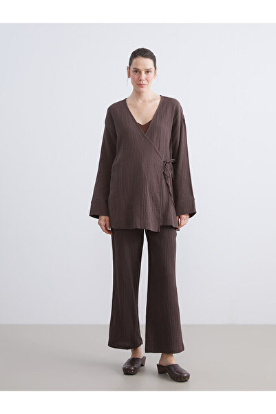 LC Waikiki Pantaloni de damă din muselină texturată cu talie elastică Peak Ne...