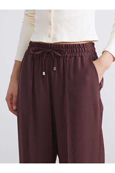 LC Waikiki Burgundy Elastic Waist Modal Blend Women's Trousers