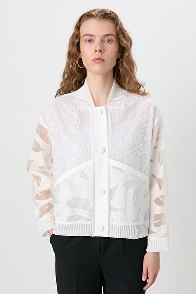 Nihan Pul Payetli Yakma Organze Ceket Ekru