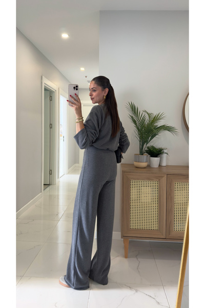 BİRCANÇİL Mariana Gray Long Sleeve Ribbed Suit