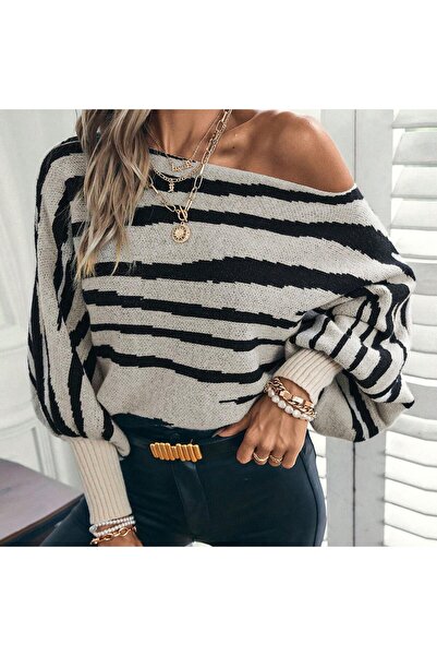 ATE ÖZGÜNEŞ TRİKO TEKSTİL Women's Knitwear 2 Colors Zebra Poncho