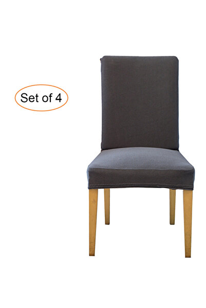 HALAMODO Grey Spandex Stretch Chair Seat Cover Set of 4 0.64kg