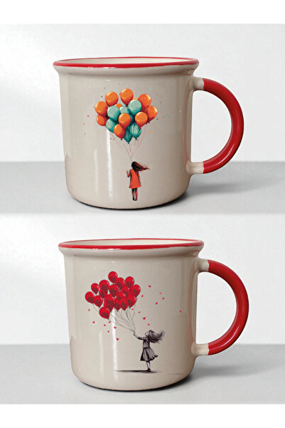 lili hediyelik كوب أحمر مطبوع عليه بالون كدين مكون من قطعتين - هدية عيد الأم،...