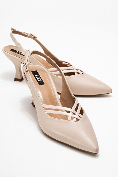 Lizy Shoes بيج - حذاء نسائي بكعب عالٍ وحزام متقاطع