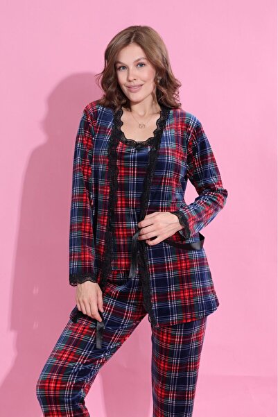 MEBA Women's 3-Piece Velvet Dressing Gown Pajama Set Dowry Set