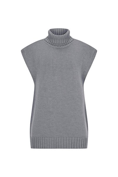 Beauty Omelette Gri Balıkçı Yaka Oversize Yünlü Süveter