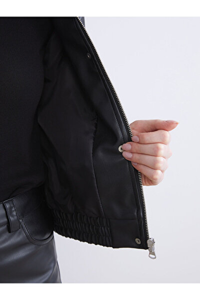 LC Waikiki Yeni Sezon Gömlek Yaka Kadın Deri Görünümlü Ceket