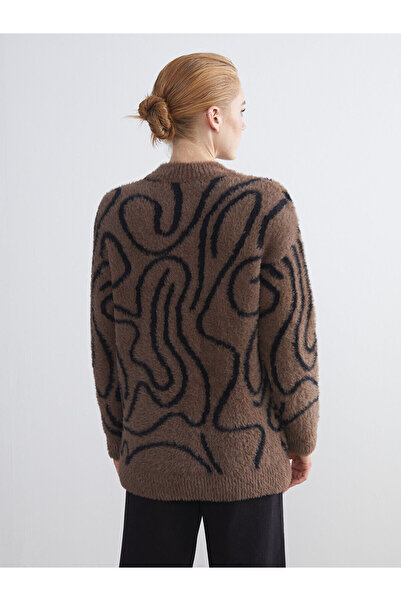 LC Waikiki Γυναικείο βελούδινο πλεκτό τούνικ με μοτίβο LCW Modest Crew Neck