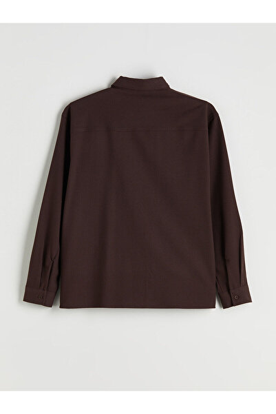 LC Waikiki Ανδρικό πουκάμισο με μακρύ μανίκι καφέ κανονική εφαρμογή