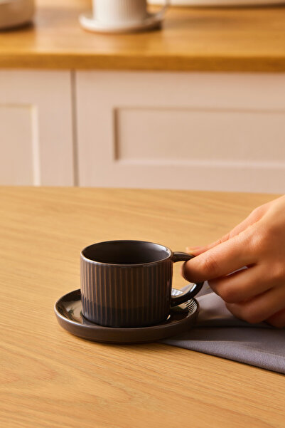 Karaca Massimo Coffee Cup and Saucer Anthracite 90 ml