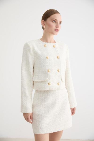 LEVURE Kadın Fermuarlı Mini Etek EKRU