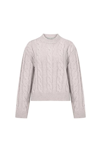 Beauty Omelette Açık Gri Saç Örgülü Kaşmir Kazak