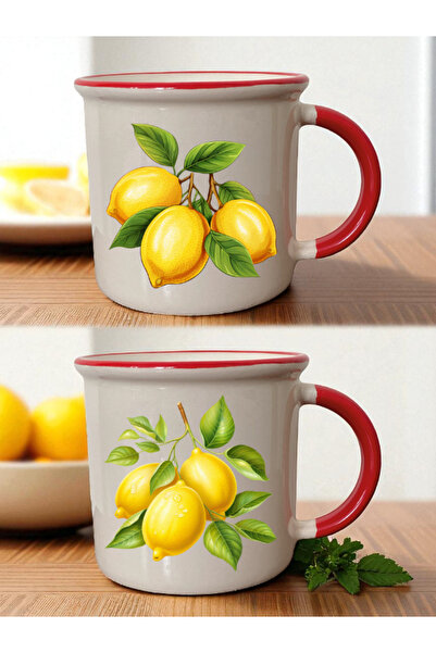 lili hediyelik طقم من كوبين أحمرين مطبوعين بتصميم الليمون - هدايا للأطفال، هد...