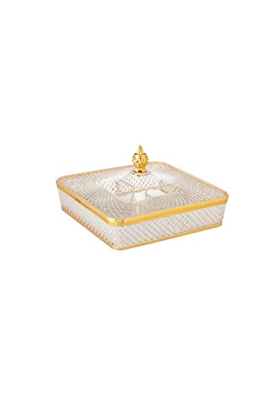 ORIAN طبق مربع من الأكريليك مع 4 حجرات ذهبية، مقاس 27*27 سم