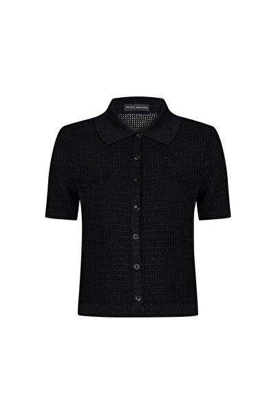 Beauty Omelette Siyah Ajurlu Polo Yaka Hırka